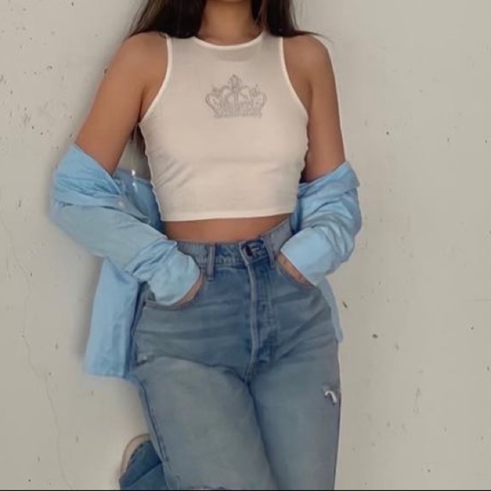 bejewelled white tank top- worn once